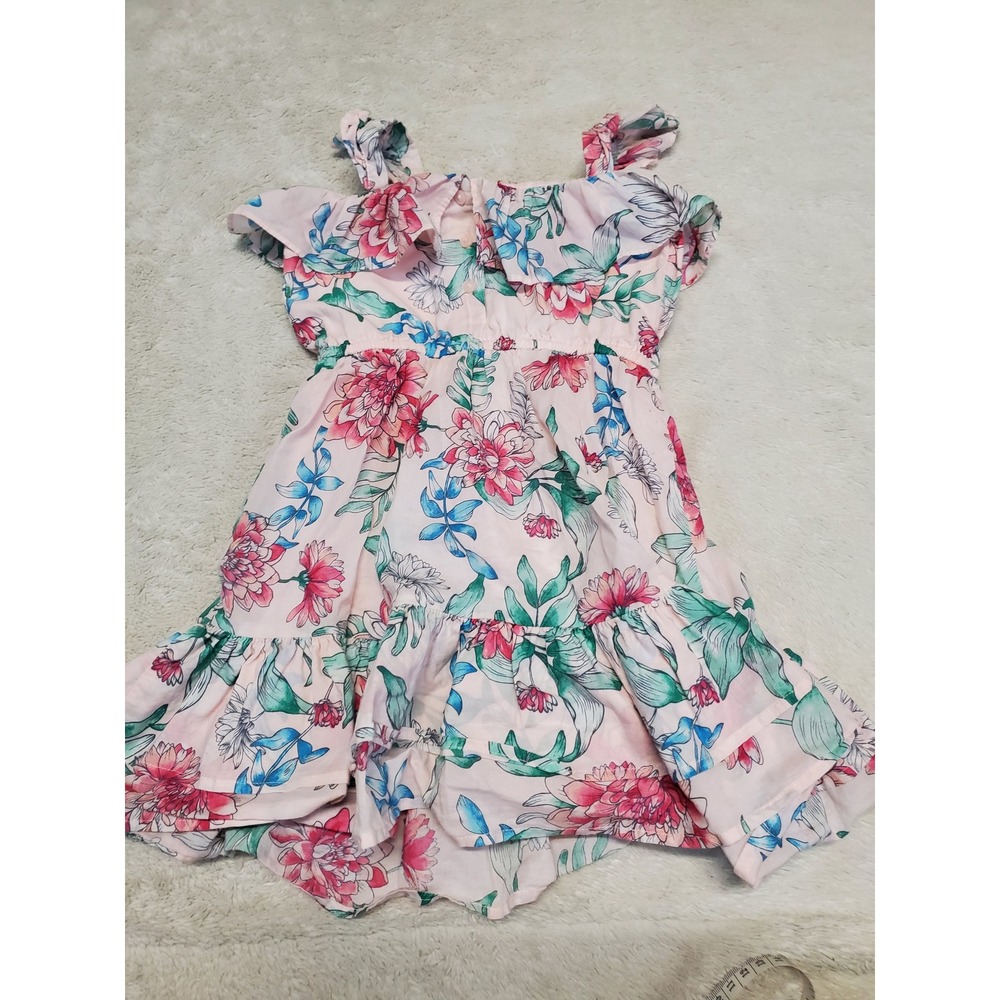 Janie and Jack Pink Floral Ruffle Cotton Dress Girls 6 Kidcore Flowy Feminine